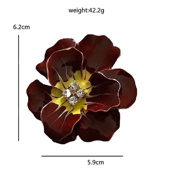 💎255💎 Fancy Enamelled Brooch /Pin Pendant Pansy Flower Rhinestone - Red G… - Picture 5 of 15
